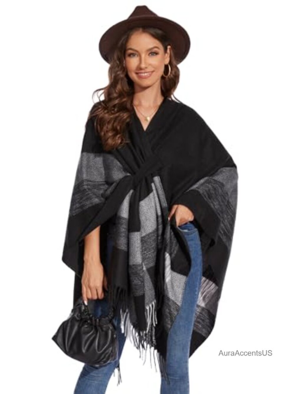 Knitted Cape Open Front Poncho Scarf Wrap Sleeveless Fringe